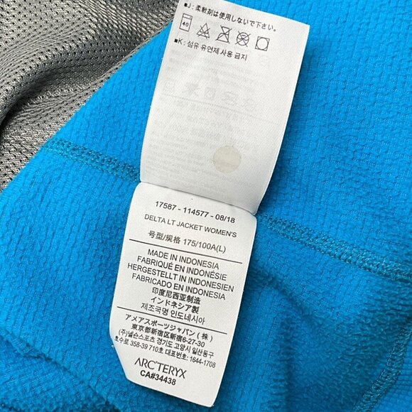 Arc'teryx Delta LT Full Zip Up Jacket Size L Blue Polartec Fleece Midlayer - Picture 9 of 10